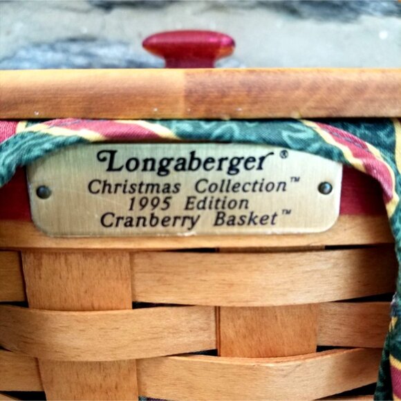 Longaberger 1995 Red Cranberry Basket Combo Christmas Collection Lid 2 Liners, B - Picture 2 of 7